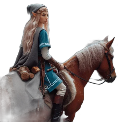 sword, fantasy art, concept art, 3d render, photorealistic, elven, woman, rides transparent PNG cut-out