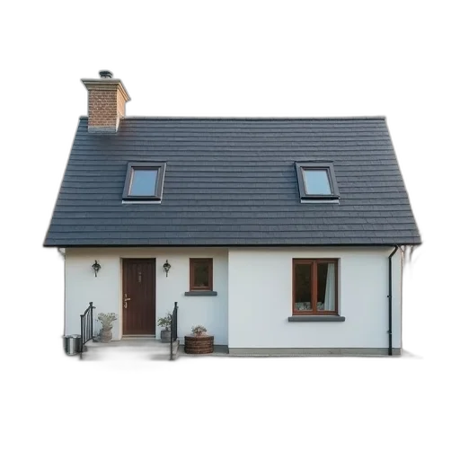 building, 3d render, two-story, house, gray, roof, white, walls transparent PNG cut-out
