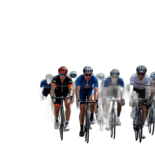3d render, concept art, group, cyclists, riding, down, road, lined transparent PNG cut-out
