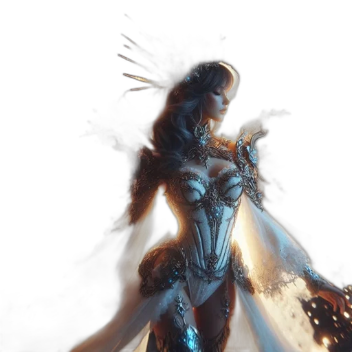 robot, dress, sword, concept art, fantasy art, comic book art, cyberpunk, fire transparent PNG cut-out