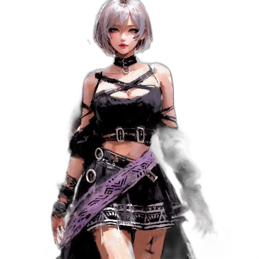 dress, weapon, staff, sword, fantasy art, concept art, pixel art, anime transparent PNG cut-out