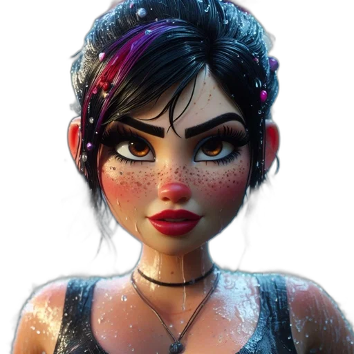 face, dress, jewelry, concept art, fantasy art, 3d render, cartoon, dark transparent PNG cut-out