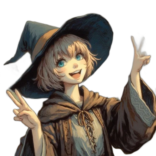 staff, hat, anime, pixel art, fantasy art, concept art, dark, monochrome transparent PNG cut-out