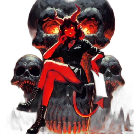 concept art, comic book art, pixel art, fantasy art, fire, red, dark, red-skinned transparent PNG cut-out