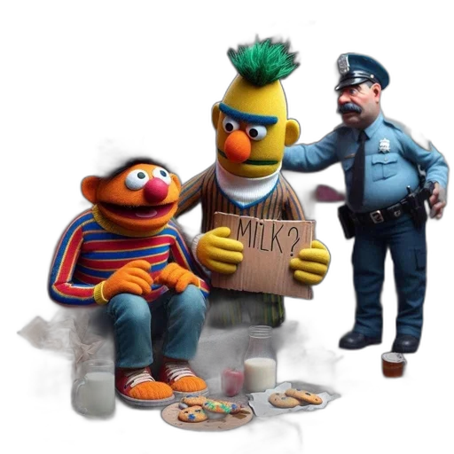 food, concept art, 3d render, city street, bert, ernie, sesame, street transparent PNG cut-out