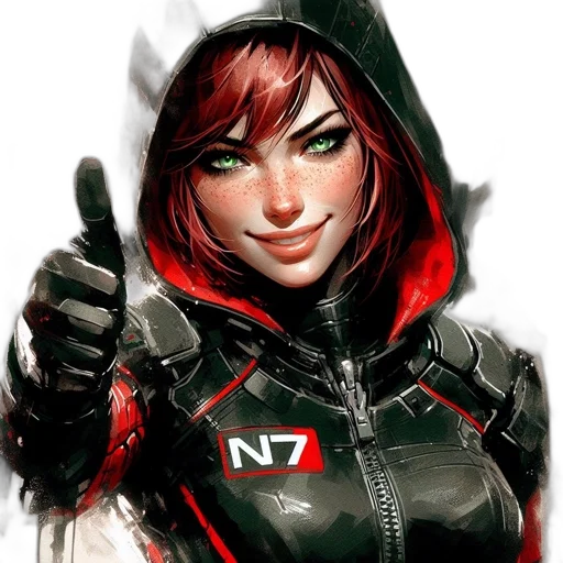 jacket, comic book art, concept art, cyberpunk, fantasy art, red, female, character transparent PNG cut-out