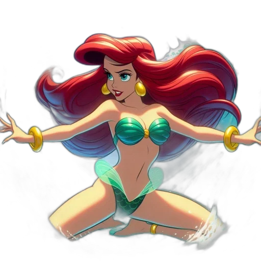 concept art, comic book art, fantasy art, cartoon, underwater, female, character, red transparent PNG cut-out