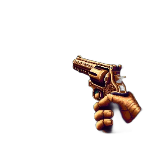 weapon, umbrella, robot, jacket, pixel art, 3d render, concept art, photorealistic transparent PNG cut-out