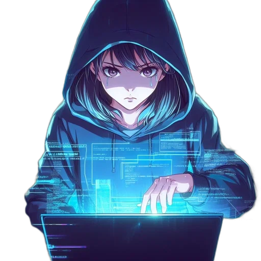 jacket, robot, weapon, staff, cyberpunk, anime, pixel art, vaporwave transparent PNG cut-out