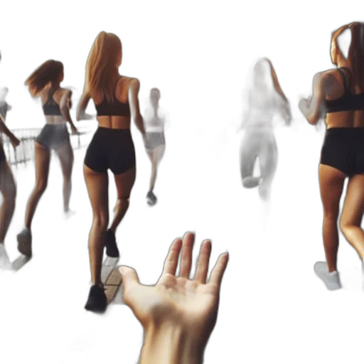 3d render, concept art, group, women, jog, along, riverside, pathway transparent PNG cut-out