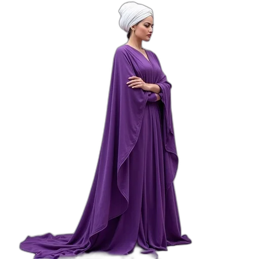 dress, crown, concept art, fantasy art, purple, long, shawl, white transparent PNG cut-out