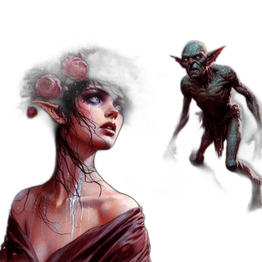 creature, concept art, fantasy art, comic book art, watercolor, dark, woodland, scene transparent PNG cut-out
