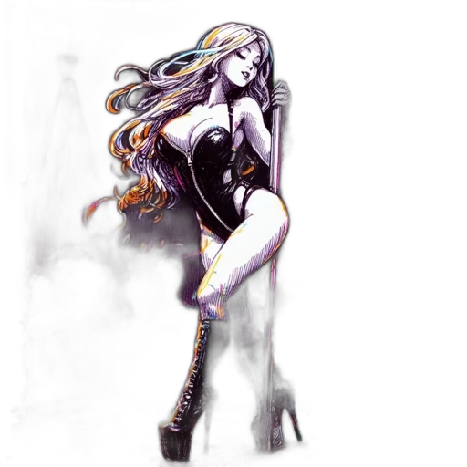 dress, concept art, fantasy art, anime, pixel art, dark, monochrome, female transparent PNG cut-out