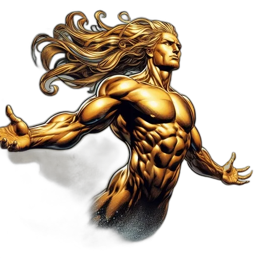 hair, comic book art, concept art, fantasy art, photorealistic, golden, impressive, golden-skinned transparent PNG cut-out