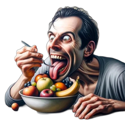 food, face, photorealistic, concept art, cartoon, comic book art, intensely, expressive transparent PNG cut-out