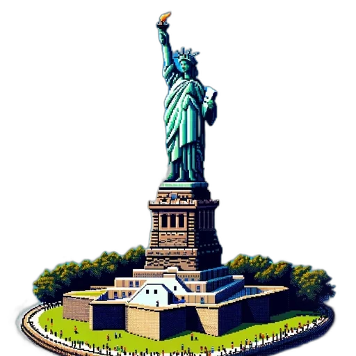 staff, 3d render, pixel art, concept art, photorealistic, statue, liberty, dominates transparent PNG cut-out