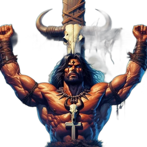 sword, weapon, fantasy art, concept art, comic book art, pixel art, muscular, man transparent PNG cut-out