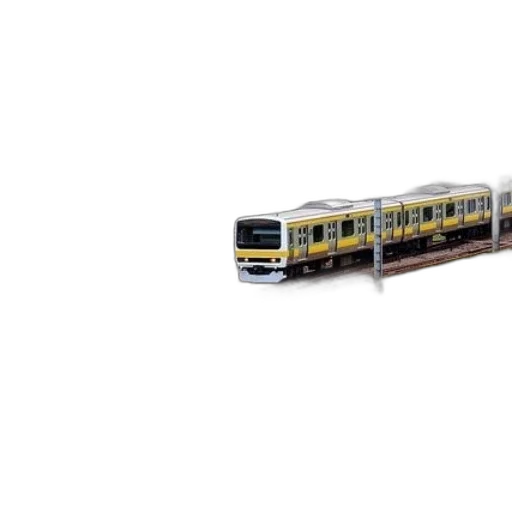 3d render, photorealistic, concept art, yellow, white, train, travels, elevated transparent PNG cut-out