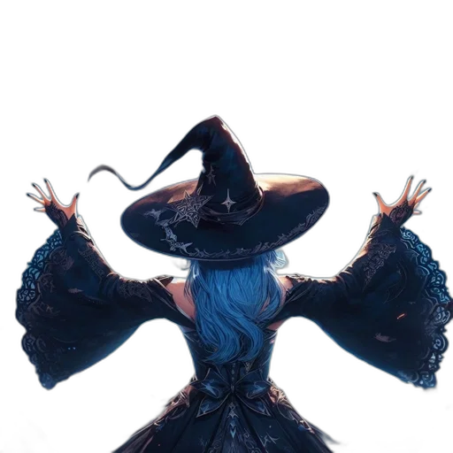 dress, hat, mask, hair, concept art, fantasy art, 3d render, blue transparent PNG cut-out