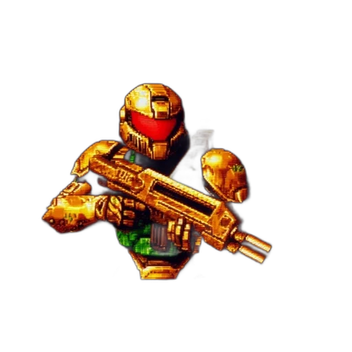 robot, weapon, pixel art, concept art, 3d render, comic book art, golden, player transparent PNG cut-out