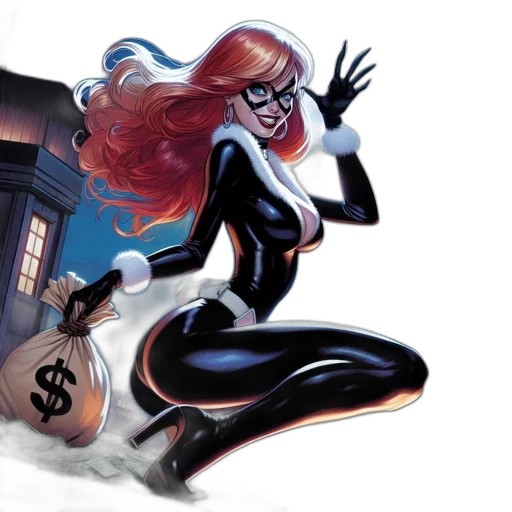 comic book art, concept art, woman, red, hair, wearing, black, catsuit transparent PNG cut-out