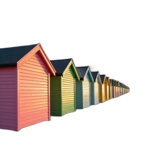 building, 3d render, colorful, neon, pastel, row, beach, huts transparent PNG cut-out