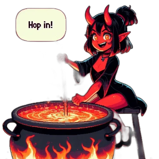food, concept art, pixel art, comic book art, fantasy art, fire, devilish, character transparent PNG cut-out