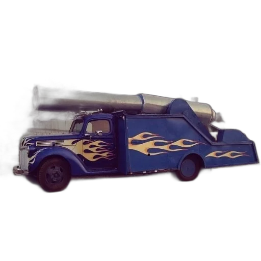 car, weapon, 3d render, concept art, blue, truck, flames, painted transparent PNG cut-out