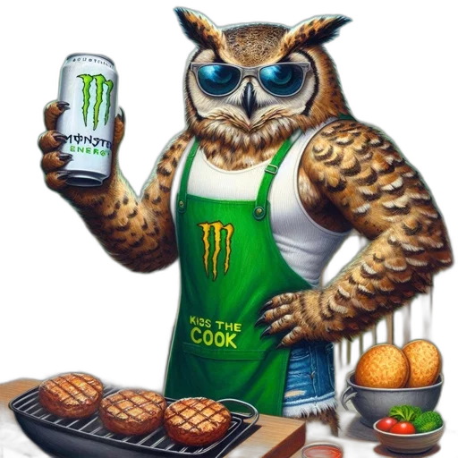 food, animal, concept art, photorealistic, pixel art, fantasy art, owl, dressed transparent PNG cut-out