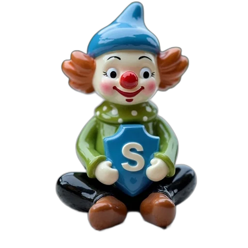 staff, 3d render, small, ceramic, clown, figurine, blue, hat transparent PNG cut-out