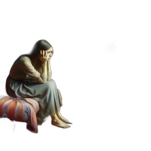 concept art, 3d render, photorealistic, watercolor, rain, forest, woman, sits transparent PNG cut-out