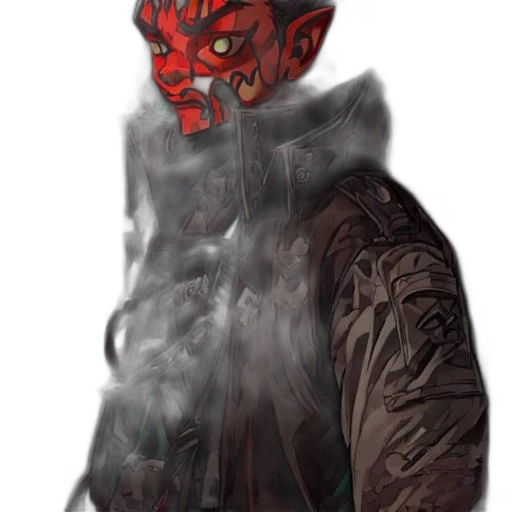mask, jacket, staff, face, concept art, fantasy art, watercolor, comic book art transparent PNG cut-out