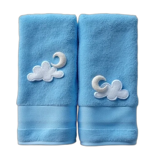 blue, pair, identical, towels, white, embroidered, design, cloud transparent PNG cut-out