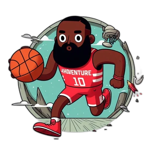 cartoon, concept art, fantasy art, pixel art, animated, basketball, player, wears transparent PNG cut-out