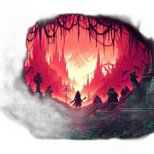 mask, sword, concept art, fantasy art, pixel art, watercolor, fog, forest transparent PNG cut-out