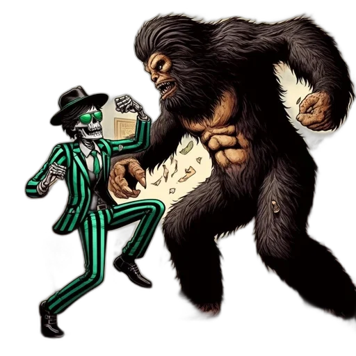 comic book art, concept art, skeletal, figure, striped, suit, dances, bar transparent PNG cut-out
