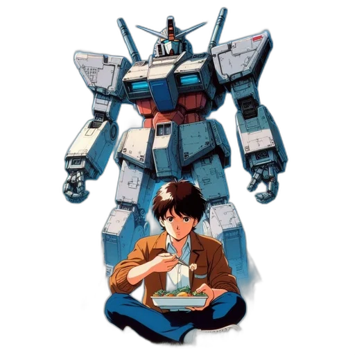 robot, jacket, food, weapon, concept art, vaporwave, anime, pixel art transparent PNG cut-out
