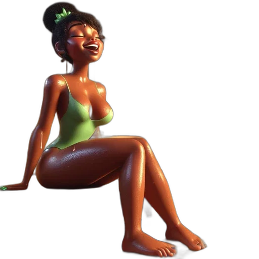 concept art, 3d render, photorealistic, cartoon, green, animated, woman, swimsuit transparent PNG cut-out