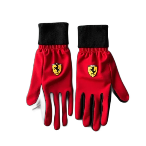 pair, red, black, gloves, ferrari, logo, back, hands transparent PNG cut-out
