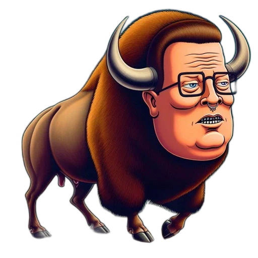 animal, creature, cartoon, concept art, man, bison, head, glasses transparent PNG cut-out