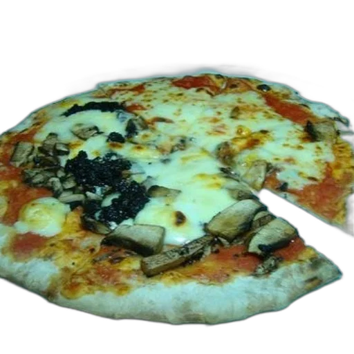 food, 3d render, photorealistic, pizza, mushrooms, cheese, white, plate transparent PNG cut-out