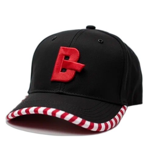 hat, black, baseball, cap, red, logo, front, white transparent PNG cut-out
