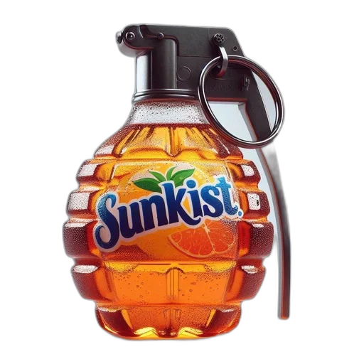 bottle, weapon, 3d render, artistic, rendition, features, sunkist, orange transparent PNG cut-out