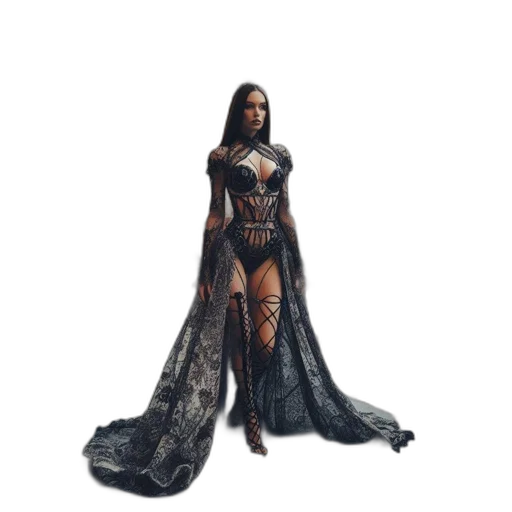 dress, concept art, fantasy art, comic book art, pixel art, dark, monochrome, fashion transparent PNG cut-out