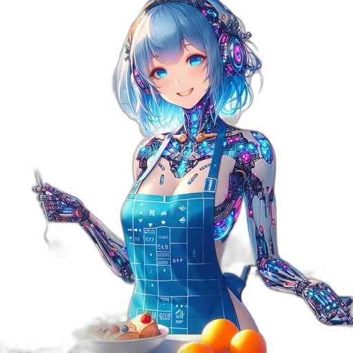 robot, dress, food, staff, cyberpunk, concept art, pixel art, fantasy art transparent PNG cut-out