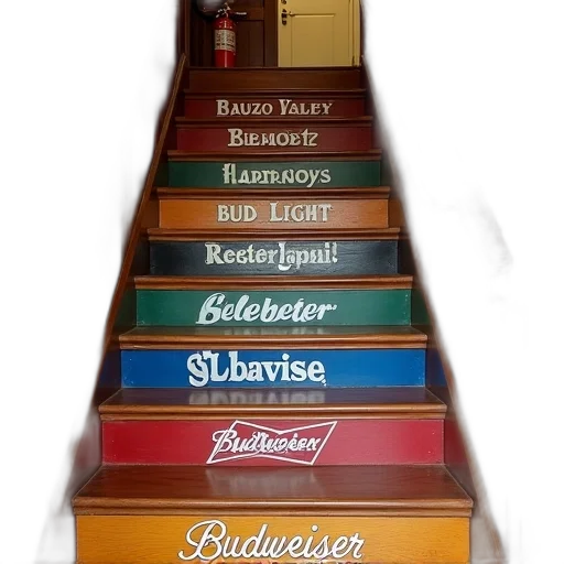 furniture, 3d render, wooden, staircase, series, beer-themed, signs, each transparent PNG cut-out