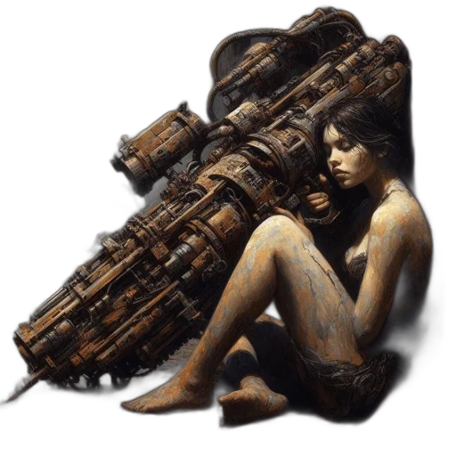weapon, robot, dress, concept art, cyberpunk, fantasy art, pixel art, outer space transparent PNG cut-out