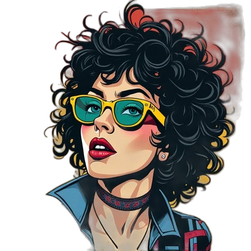 jacket, face, comic book art, cartoon, cyberpunk, pixel art, neon lights, neon transparent PNG cut-out