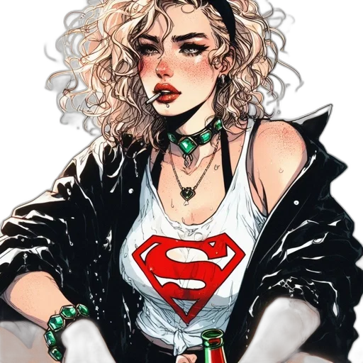 jacket, jewelry, comic book art, concept art, cartoon, fantasy art, monochrome, dark transparent PNG cut-out