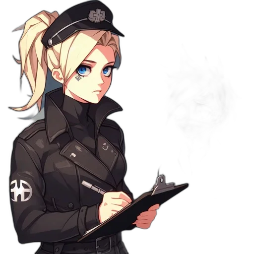 staff, weapon, jacket, face, anime, concept art, cartoon, pixel art transparent PNG cut-out
